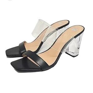 BP Naomi Nola Clear block Heel Sandals Black Women Size 9 square toe acrylic 3in